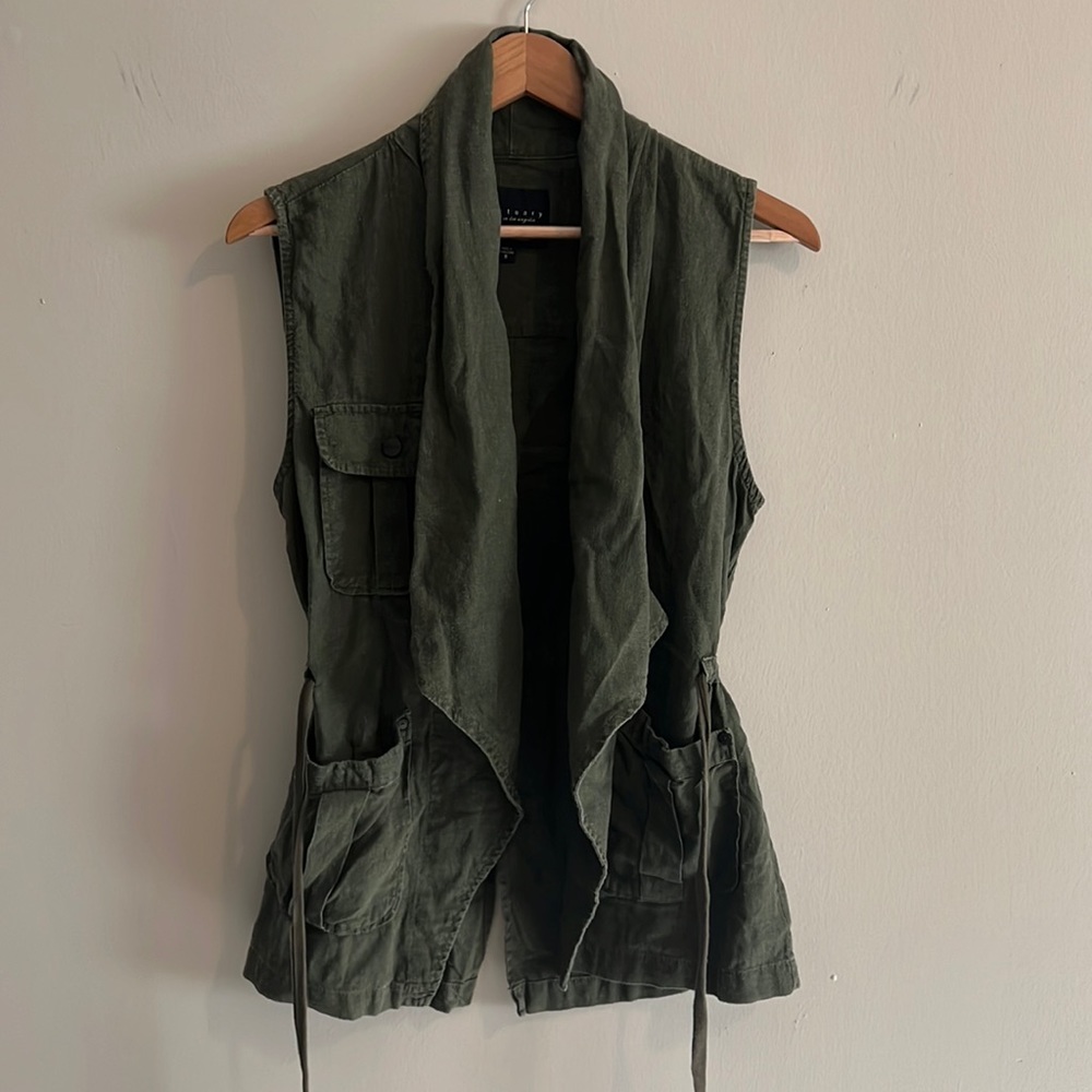 Green Linen Cargo Vest